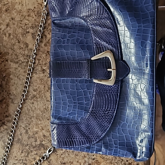 White House Black Market Handbags - White House Black Market Faux alligator print purse wth silver chain strap